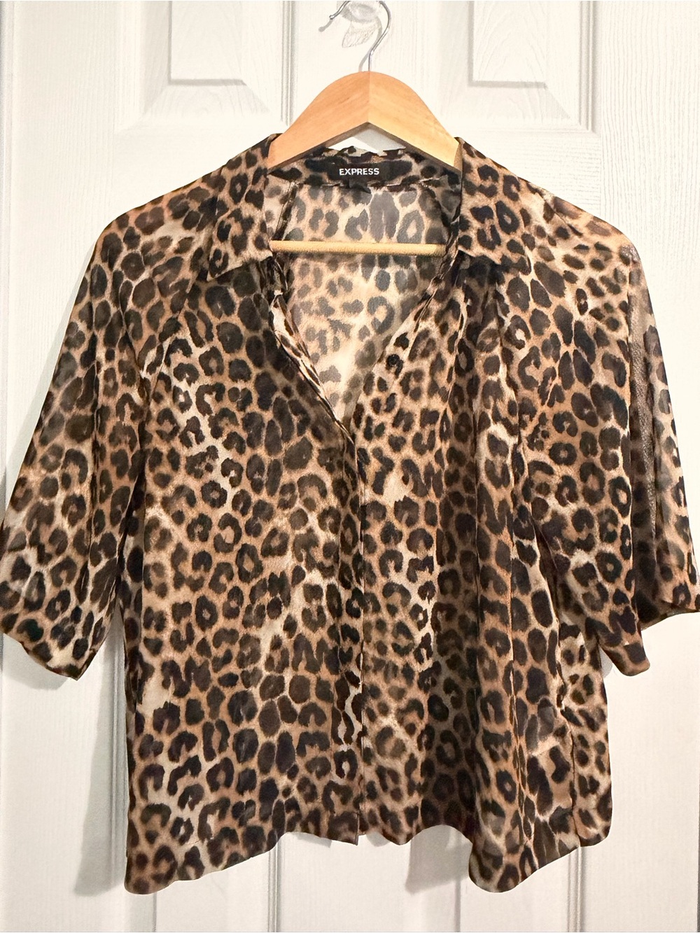 Express Men's Leopard Print Short Sleeve Button-Down Shirt - Brown/Black